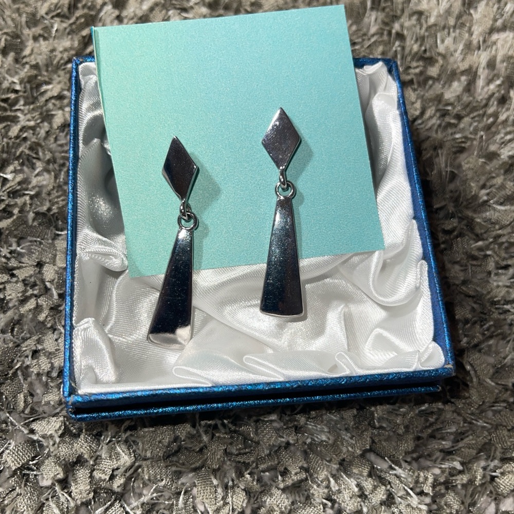 Silver Geometric Drop Earrings